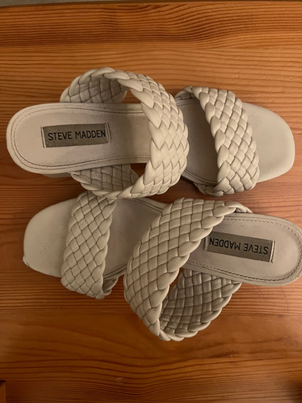 Steve Madden Cream Braided Double-Strap Slide Sandals